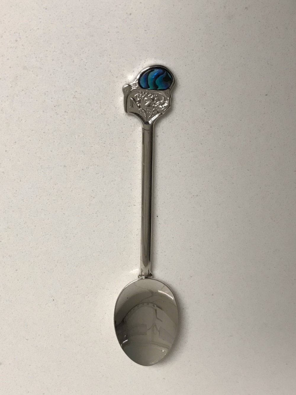 Vintage Silver New Zealand Collectible Spoon with Blue Paua Shell Accent